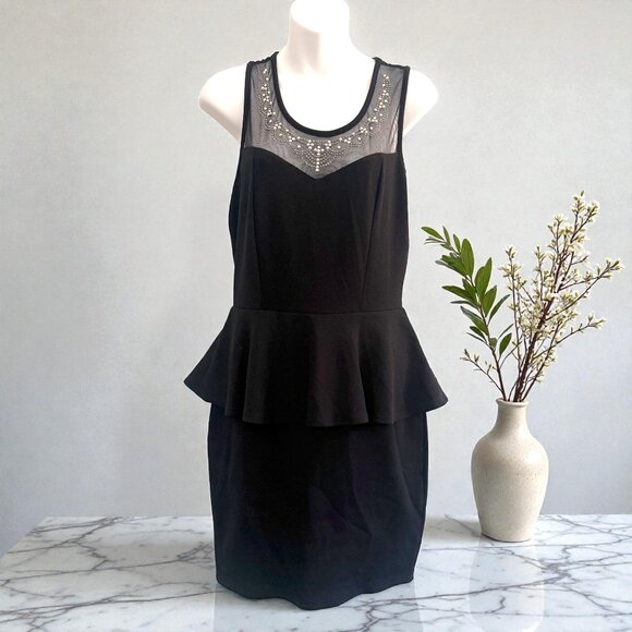 UK2LA Dresses & Skirts - Black Iridescent Rhinestone Mesh Peplum Dress | Size L/G